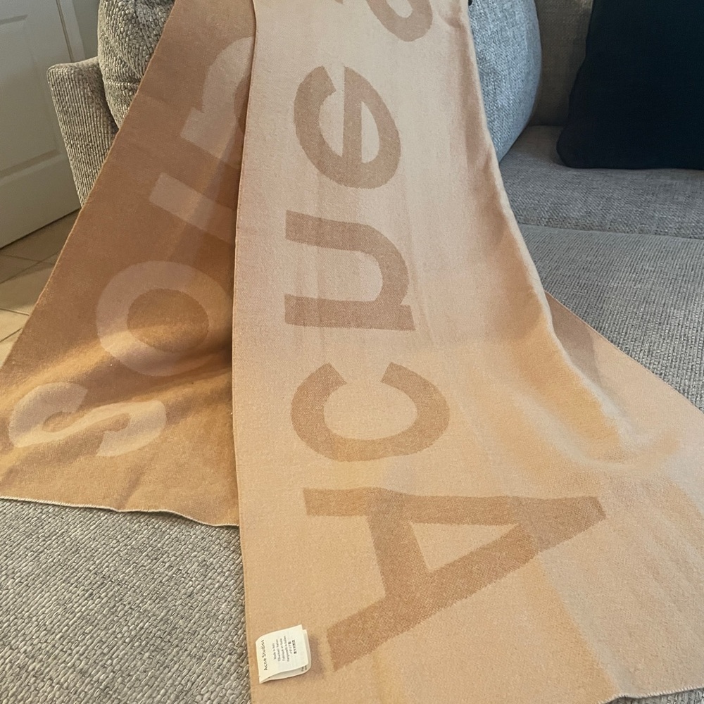 Acne Studios Logo Jacquard Scarf Camel Brown